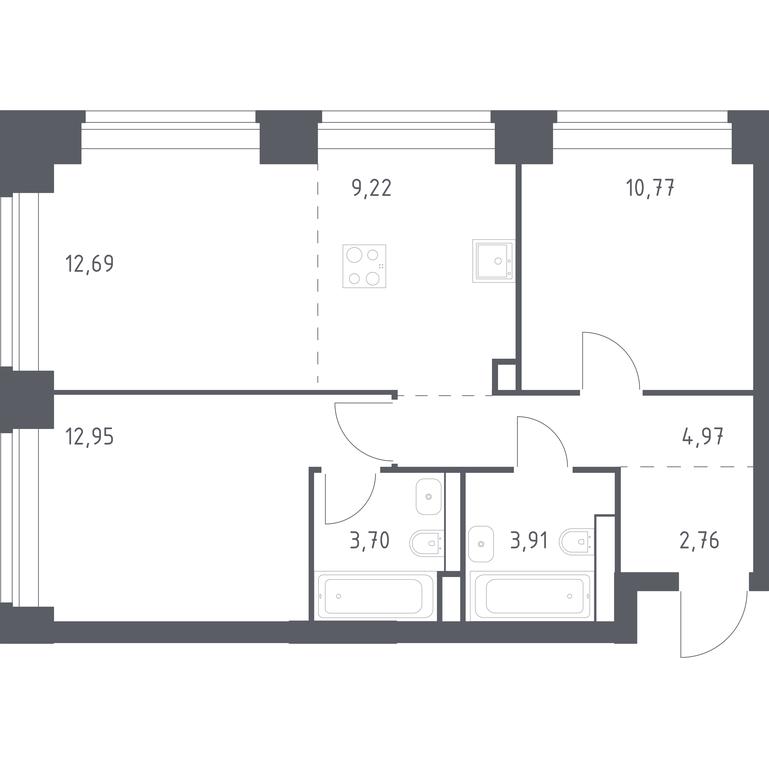 1-BD Apartment Sale, 60.97 sq. m. at Nova, Bratyev Fonchenko Street, вл21, Moscow, Russia #1