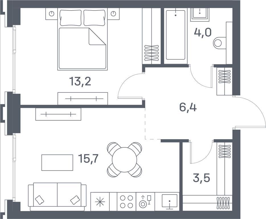 1-BD Apartment Sale, 42.8平方米 at Portland, Yuzhnoportovaya Street, 42с5, Moscow, Russia #2