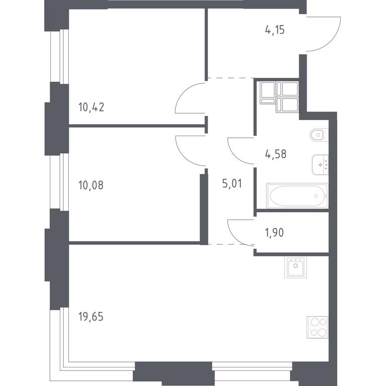 1-BD Apartment Sale, 55.79 sq. m. at Troparevo Park, Kiyevskoye shosse, 21-y kilometr, 3с4, Mosrentgen Settlement, Moscow, Russia #1