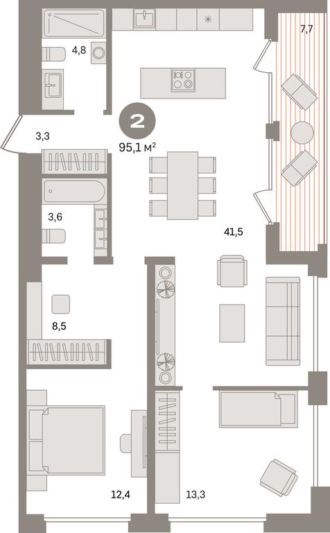 2-BD Apartment Sale, 95.1平方米 at Dom A, Dubininskaya Street, вл59к2, Moscow, Russia #1 2-BD Apartment Sale, 95.1平方米 at Dom A, Dubininskaya Street, вл59к2, Moscow, Russia #1