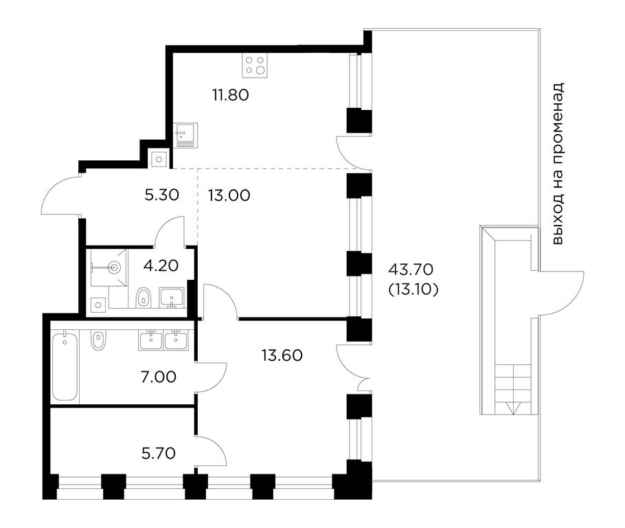 1-BD Apartment Sale, 73.7 sq. m. at Injoy, Admirala Makarova Street, 2с1, Moscow, Russia #1