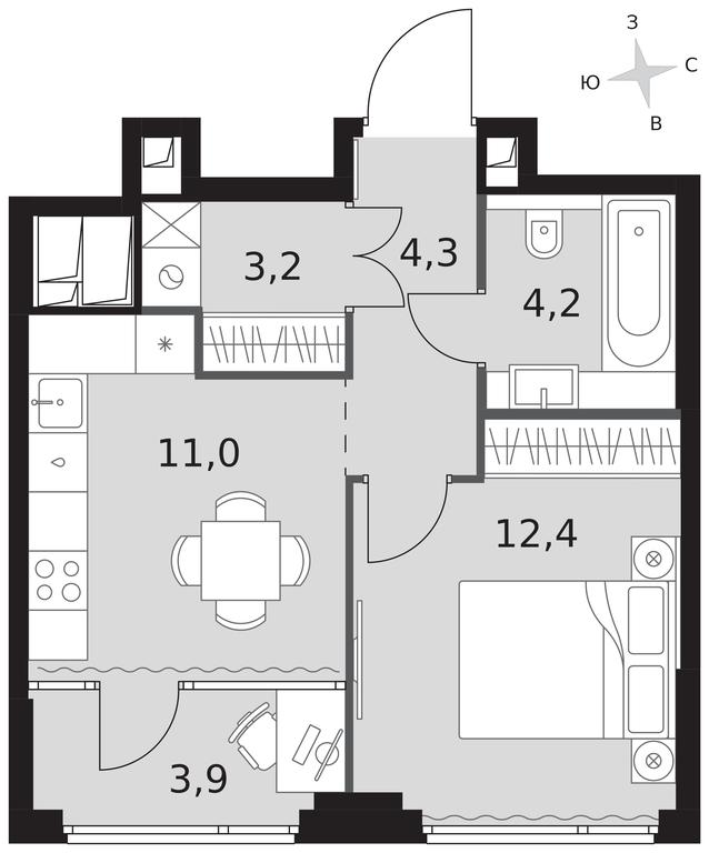 1-BD Apartment Sale, 39 sq. m. at Sydney City, Shenogina Street, 2, Moscow, Russia #1