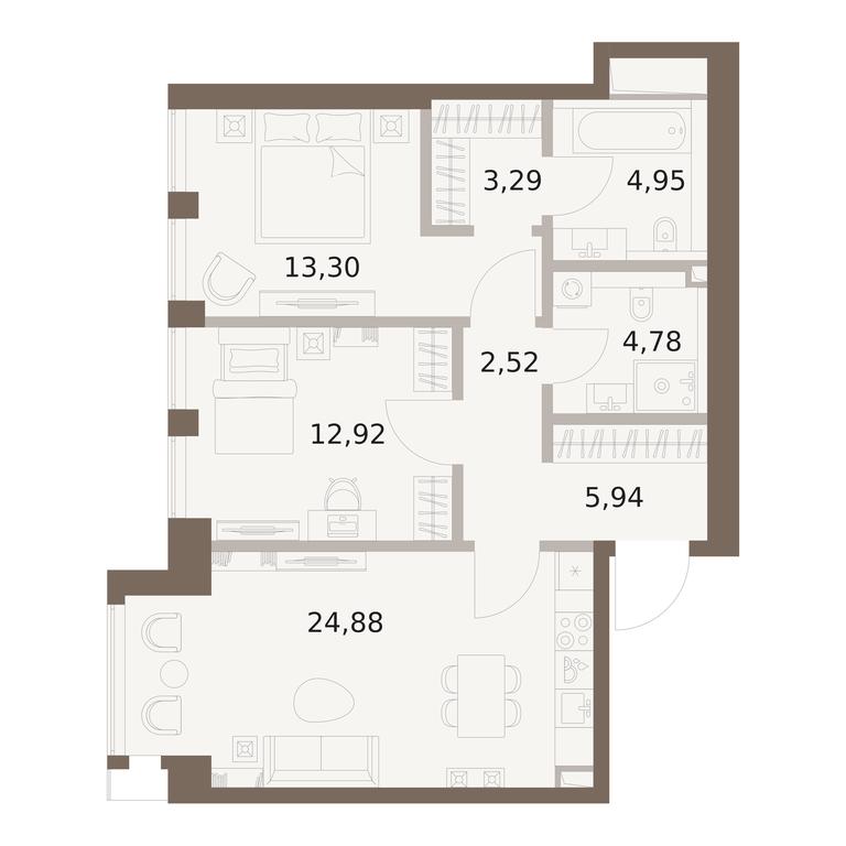 2-BD Apartment Sale, 72.58平方米 at The Five, 5th Donskoy Drive, вл21к6, Moscow, Russia #1