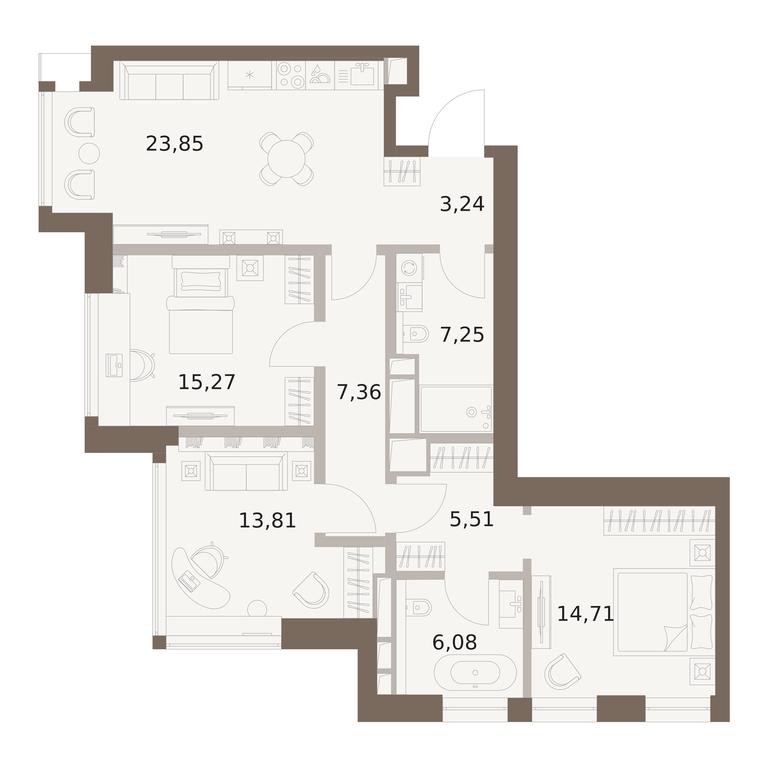 3-BD Apartment Sale, 97.08平方米 at The Five, 5th Donskoy Drive, вл21к6, Moscow, Russia #1
