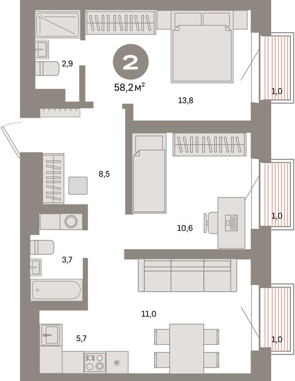 2-BD Apartment Sale, 58.2 sq. m. at Kvartal Metronom, Tagilskaya Street, Moscow, Russia #1 2-BD Apartment Sale, 58.2 sq. m. at Kvartal Metronom, Tagilskaya Street, Moscow, Russia #1