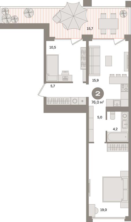 2-BD Apartment Sale, 76平方米 at Dom A, Dubininskaya Street, вл59к2, Moscow, Russia #1