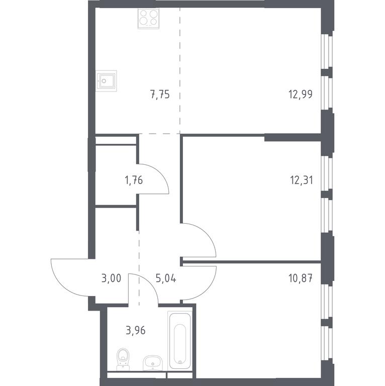 1-BD Apartment Sale, 57.68平方米 at Kosmicheskiy kvartal, M.K. Tikhonravova Street, Yubileyniy Microdistrict, Korolyov, Moscow Region, Russia #1