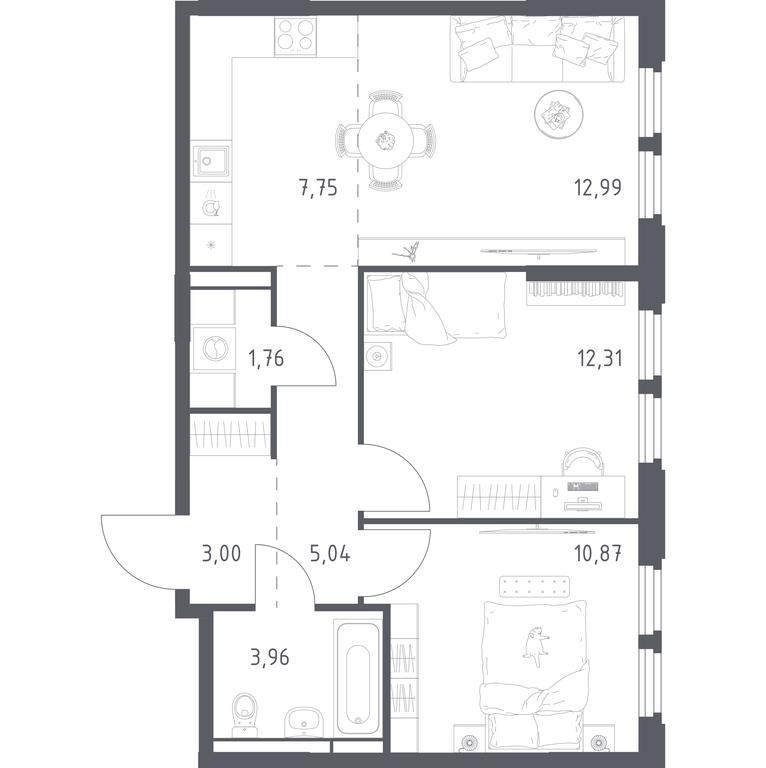 1-BD Apartment Sale, 57.68平方米 at Kosmicheskiy kvartal, M.K. Tikhonravova Street, Yubileyniy Microdistrict, Korolyov, Moscow Region, Russia #2