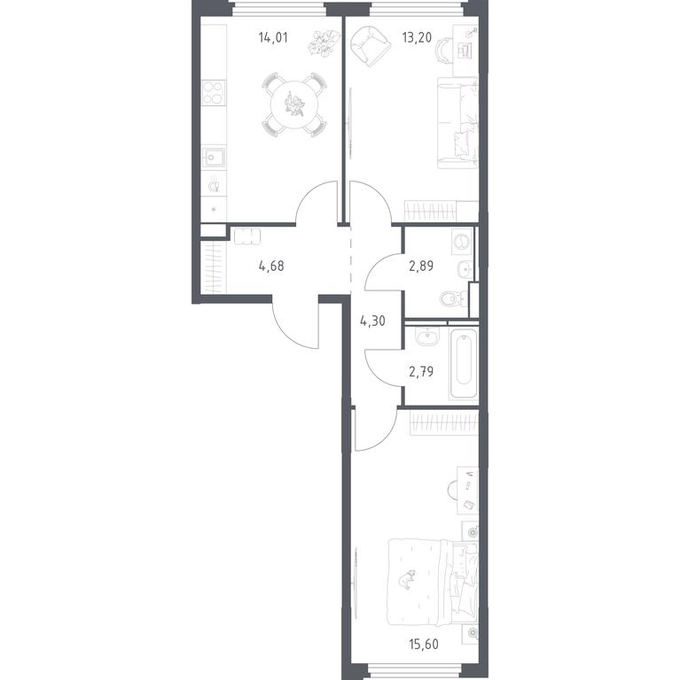 1-BD Apartment Sale, 57.47平方米 at Kosmicheskiy kvartal, M.K. Tikhonravova Street, Yubileyniy Microdistrict, Korolyov, Moscow Region, Russia #2