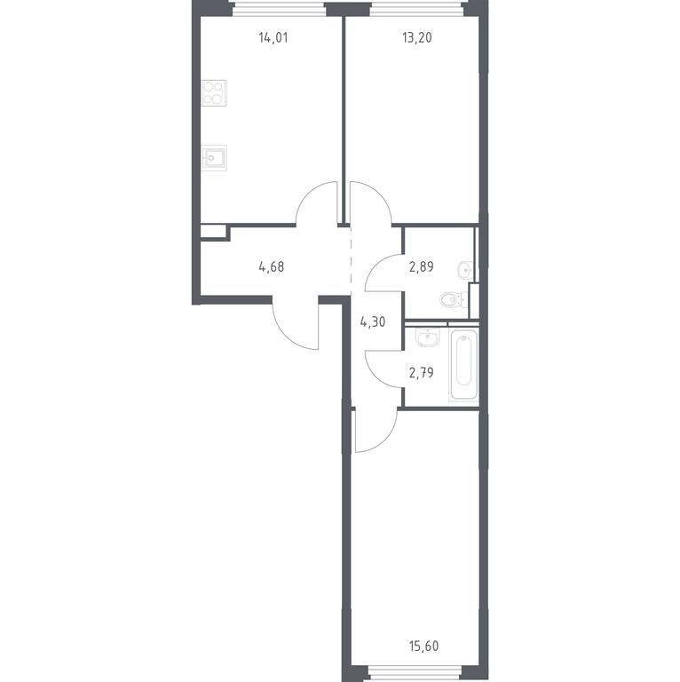 1-BD Apartment Sale, 57.47平方米 at Kosmicheskiy kvartal, M.K. Tikhonravova Street, Yubileyniy Microdistrict, Korolyov, Moscow Region, Russia #1