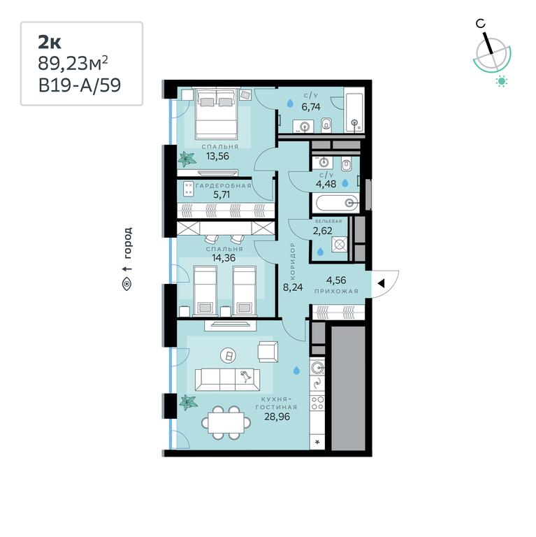 2-BD Apartment Sale, 89.23 sq. m. at SberCity, zhiloy kompleks Sbersiti, Rublyovo-Arkhangelskoye Microdistrict, Moscow, Russia #1