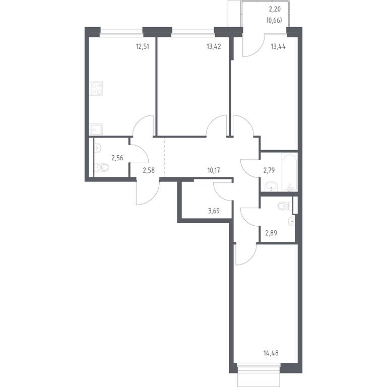 2-BD Apartment Sale, 79.19 sq. m. at Novoe Vnukovo, kvartal № 38, Kokoshkino Settlement, Moscow, Russia #1