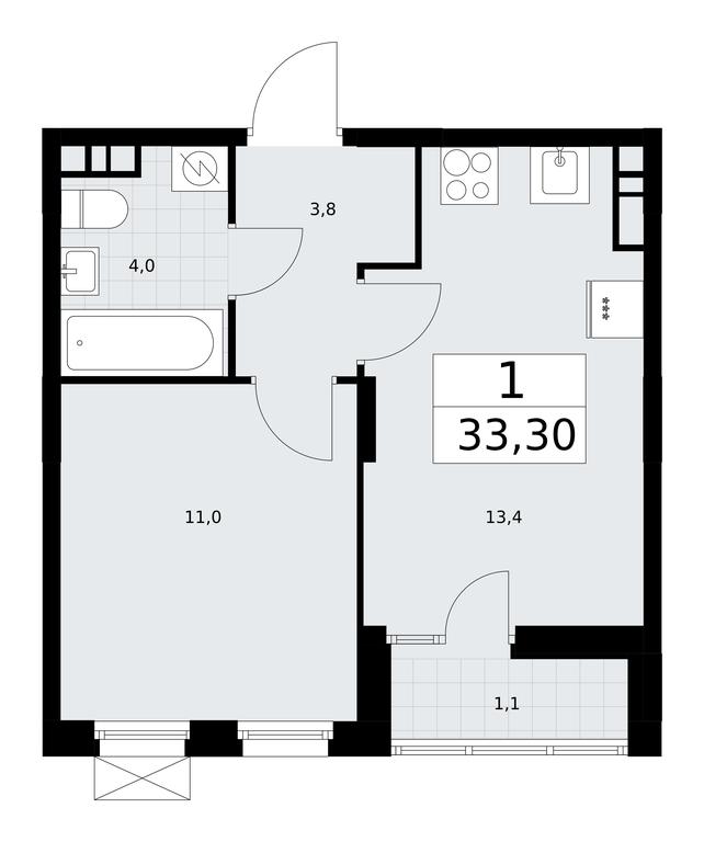 Apartment Sale, 33.4平方米 at Dzen-Kvartaly, ulitsa Aleksandry Monakhovoy, 2/3, Sosenskoye Settlement, Moscow, Russia #1