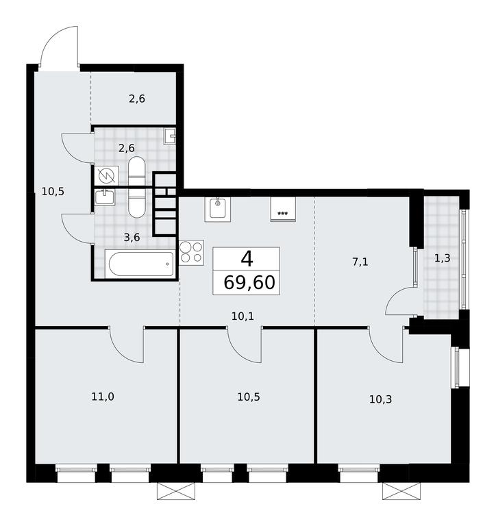 3-BD Apartment Sale, 69.6 sq. m. at Dzen-Kvartaly, ulitsa Aleksandry Monakhovoy, 2/3, Sosenskoye Settlement, Moscow, Russia #1