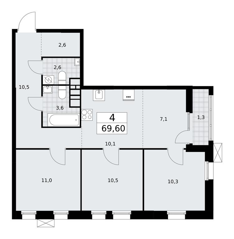 3-BD Apartment Sale, 69.6 sq. m. at Dzen-Kvartaly, ulitsa Aleksandry Monakhovoy, 2/3, Sosenskoye Settlement, Moscow, Russia #1