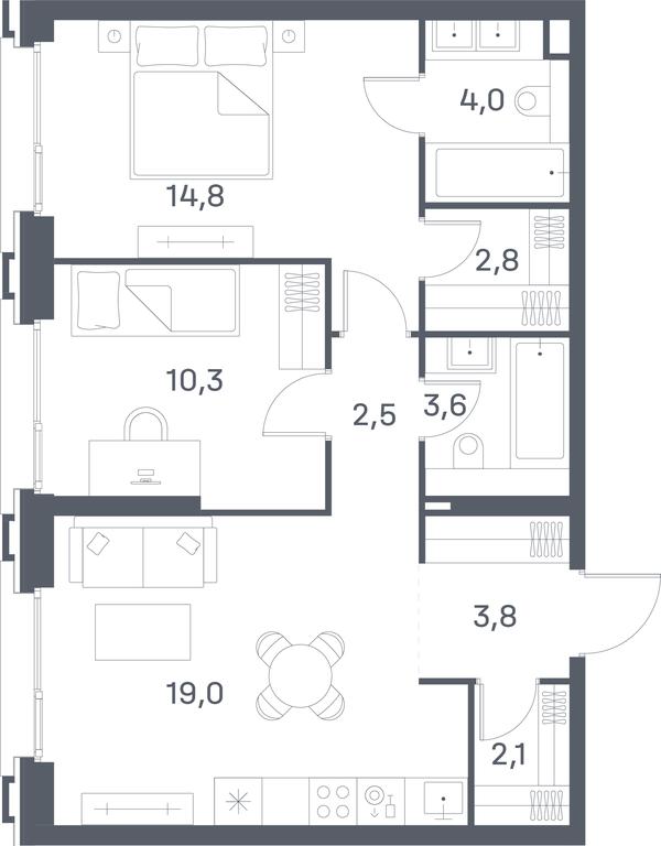 2-BD Apartment Sale, 62.9平方米 at Portland, Yuzhnoportovaya Street, 42с5, Moscow, Russia #2 2-BD Apartment Sale, 62.9平方米 at Portland, Yuzhnoportovaya Street, 42с5, Moscow, Russia #2