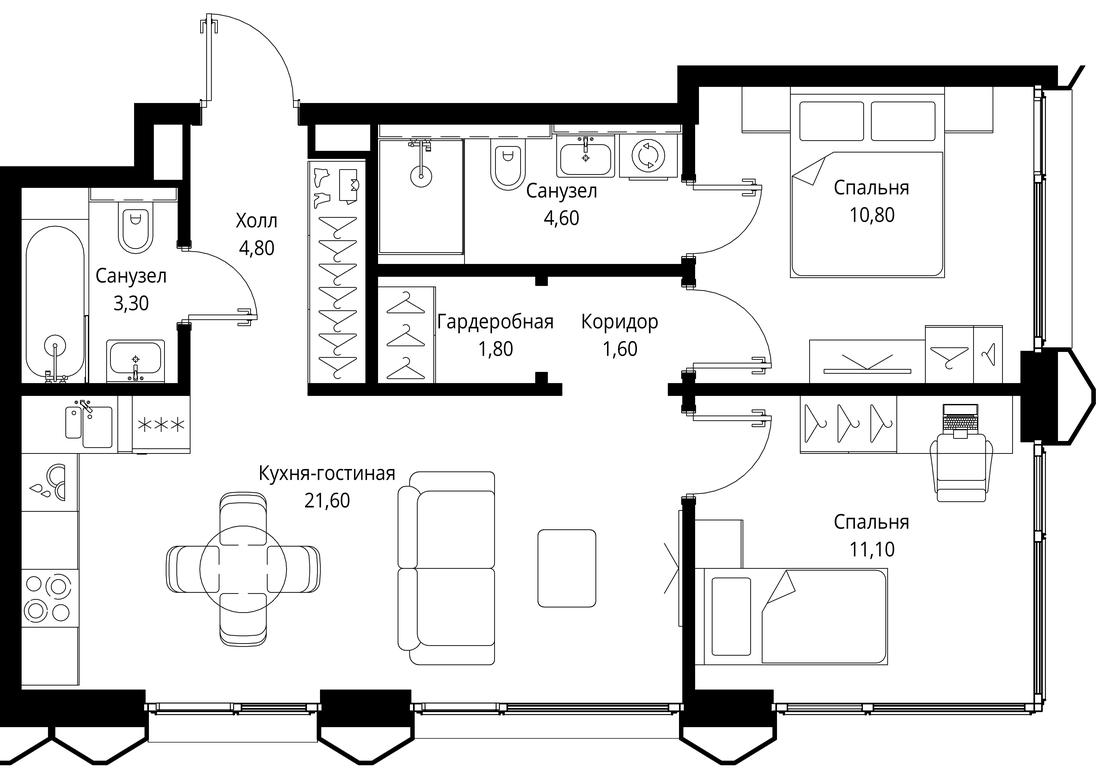 2-BD Apartment Sale, 59.6 sq. m. at Multikvartal CITYZEN, Vishnyovaya Street, Moscow, Russia #1 2-BD Apartment Sale, 59.6 sq. m. at Multikvartal CITYZEN, Vishnyovaya Street, Moscow, Russia #1