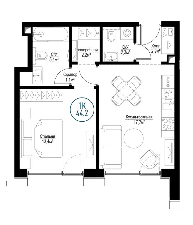 1-BD Apartment Sale, 44.2平方米 at Metropoliya, Volgogradsky Avenue, 32/3к1, Moscow, Russia #1 1-BD Apartment Sale, 44.2平方米 at Metropoliya, Volgogradsky Avenue, 32/3к1, Moscow, Russia #1