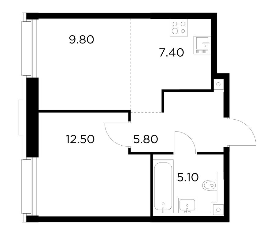 1-BD Apartment Sale, 40.6 sq. m. at Injoy, Admirala Makarova Street, 2с1, Moscow, Russia #1