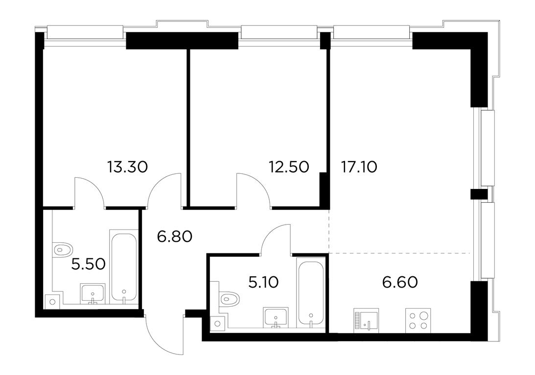 2-BD Apartment Sale, 66.9 sq. m. at Injoy, Admirala Makarova Street, 2с1, Moscow, Russia #1