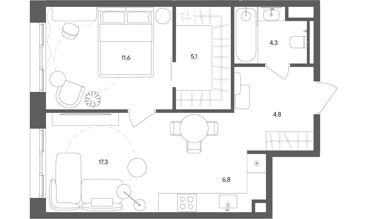 1-BD Apartment Sale, 49.9 sq. m. at Sokolniki (Sokolniki), Gastello Street, Moscow, Russia #1