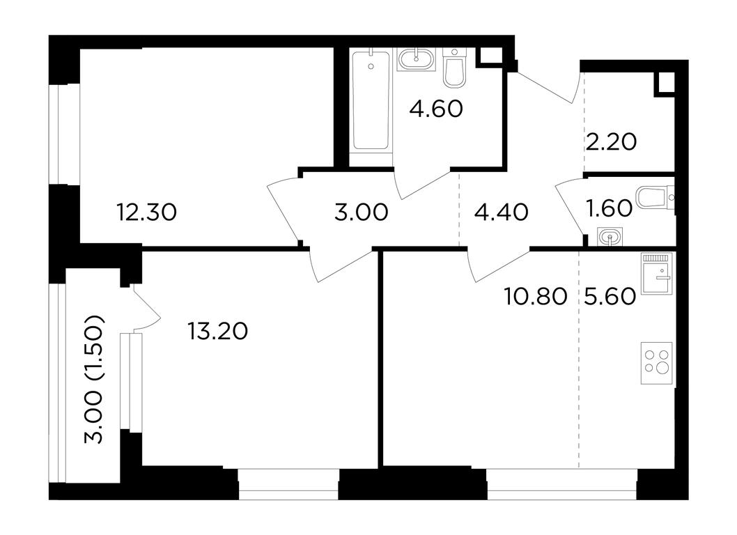 2-BD Apartment Sale, 59.2 sq. m. at Filatov Lug, zhiloy kompleks Filatov Lug, Moskovskiy Settlement, Moscow, Russia #1