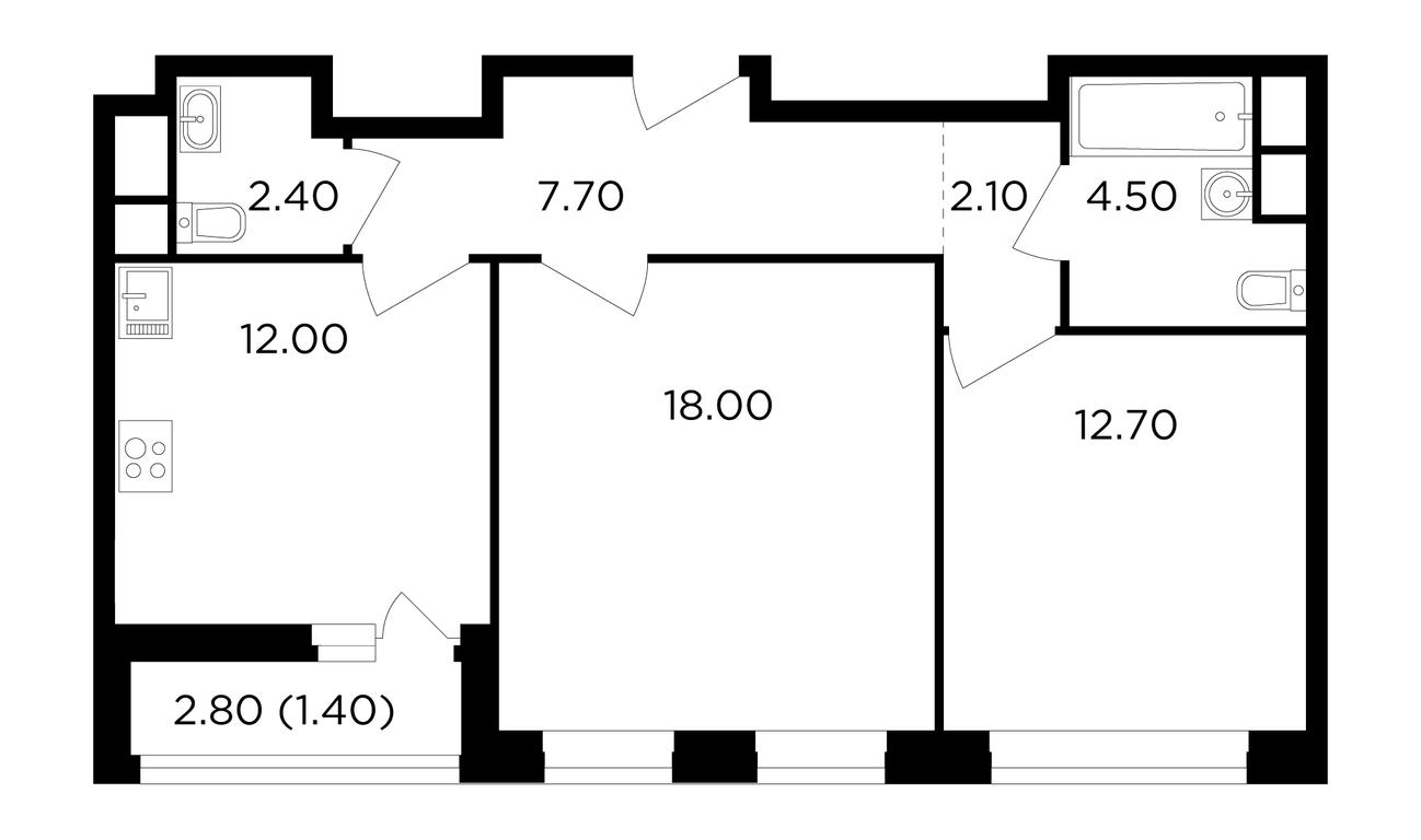 2-BD Apartment Sale, 60.8 sq. m. at Filatov Lug, zhiloy kompleks Filatov Lug, Moskovskiy Settlement, Moscow, Russia #1