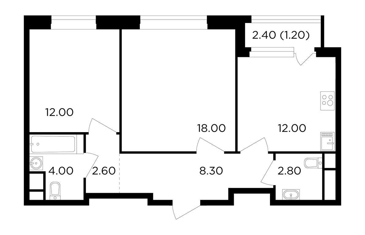 2-BD Apartment Sale, 60.9 sq. m. at Filatov Lug, zhiloy kompleks Filatov Lug, Moskovskiy Settlement, Moscow, Russia #1
