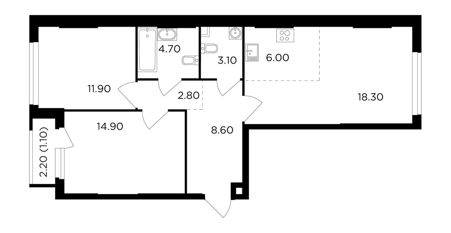 2-BD Apartment Sale, 71.4 sq. m. at Filatov Lug, zhiloy kompleks Filatov Lug, Moskovskiy Settlement, Moscow, Russia #1