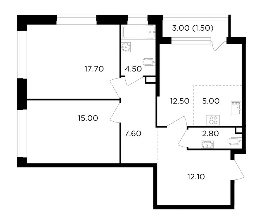 2-BD Apartment Sale, 78.7 sq. m. at Filatov Lug, zhiloy kompleks Filatov Lug, Moskovskiy Settlement, Moscow, Russia #1