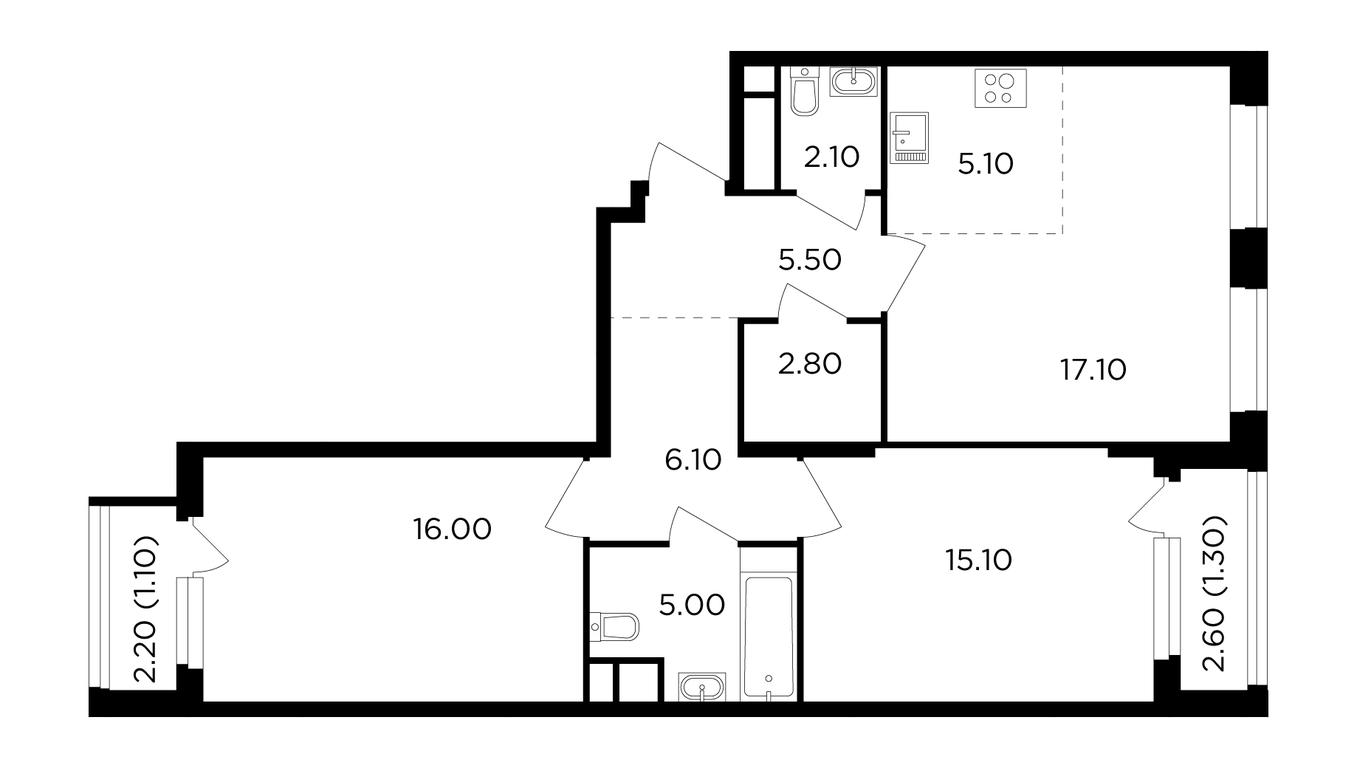 2-BD Apartment Sale, 77.2 sq. m. at Filatov Lug, zhiloy kompleks Filatov Lug, Moskovskiy Settlement, Moscow, Russia #1