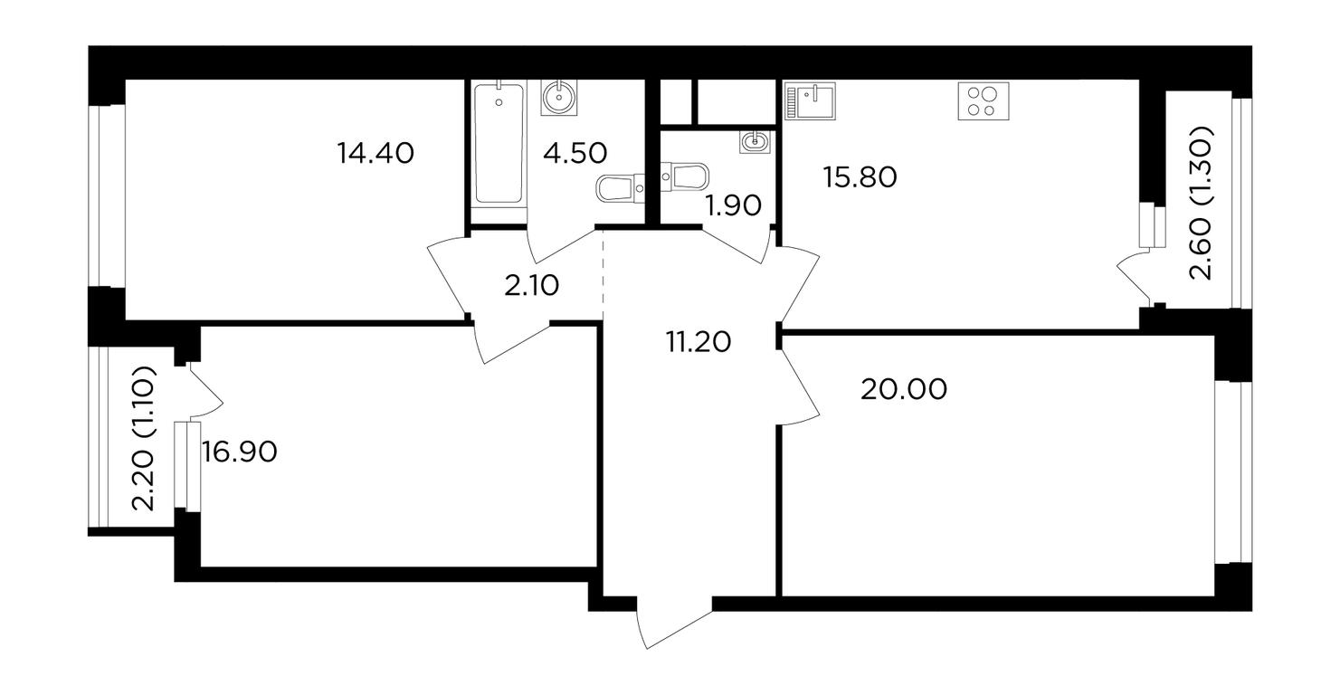 3-BD Apartment Sale, 89.2平方米 at Filatov Lug, zhiloy kompleks Filatov Lug, Moskovskiy Settlement, Moscow, Russia #1