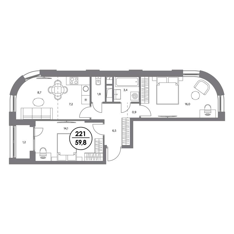 3-BD Apartment Sale, 60平方米 at Admiral, Shosseynaya Street, 4А, Moscow, Russia #1