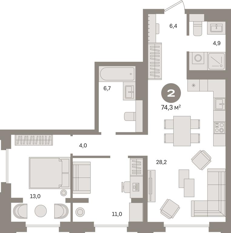 2-BD Apartment Sale, 74.3 sq. m. at Kvartal «MONS», Ogorodny Drive, Moscow, Russia #1