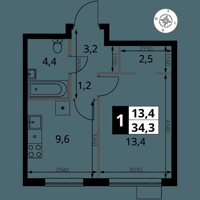 1-BD Apartment Sale, 34.3 sq. m. at 1 Yasenevskij, Kvartal № 24, Mosrentgen Settlement, Moscow, Russia #1