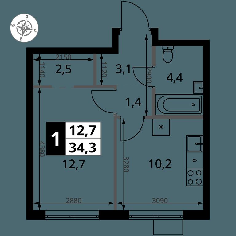 1-BD Apartment Sale, 34.3 sq. m. at 1 Yasenevskij, Kvartal № 24, Mosrentgen Settlement, Moscow, Russia #1 1-BD Apartment Sale, 34.3 sq. m. at 1 Yasenevskij, Kvartal № 24, Mosrentgen Settlement, Moscow, Russia #1