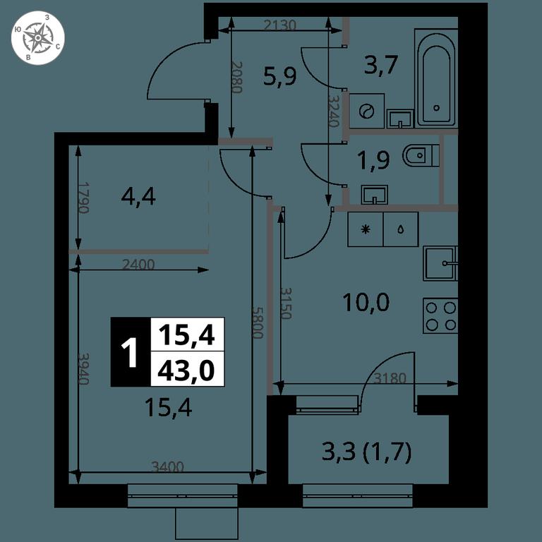 1-BD Apartment Sale, 43 sq. m. at 1 Yasenevskij, Kvartal № 24, Mosrentgen Settlement, Moscow, Russia #1 1-BD Apartment Sale, 43 sq. m. at 1 Yasenevskij, Kvartal № 24, Mosrentgen Settlement, Moscow, Russia #1