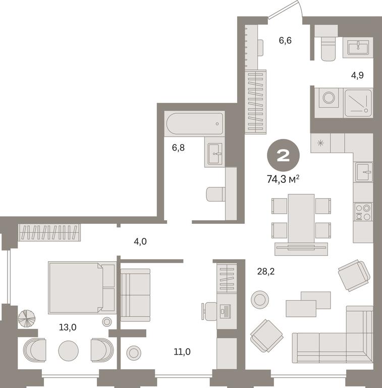 2-BD Apartment Sale, 74.3 sq. m. at Kvartal «MONS», Ogorodny Drive, Moscow, Russia #1