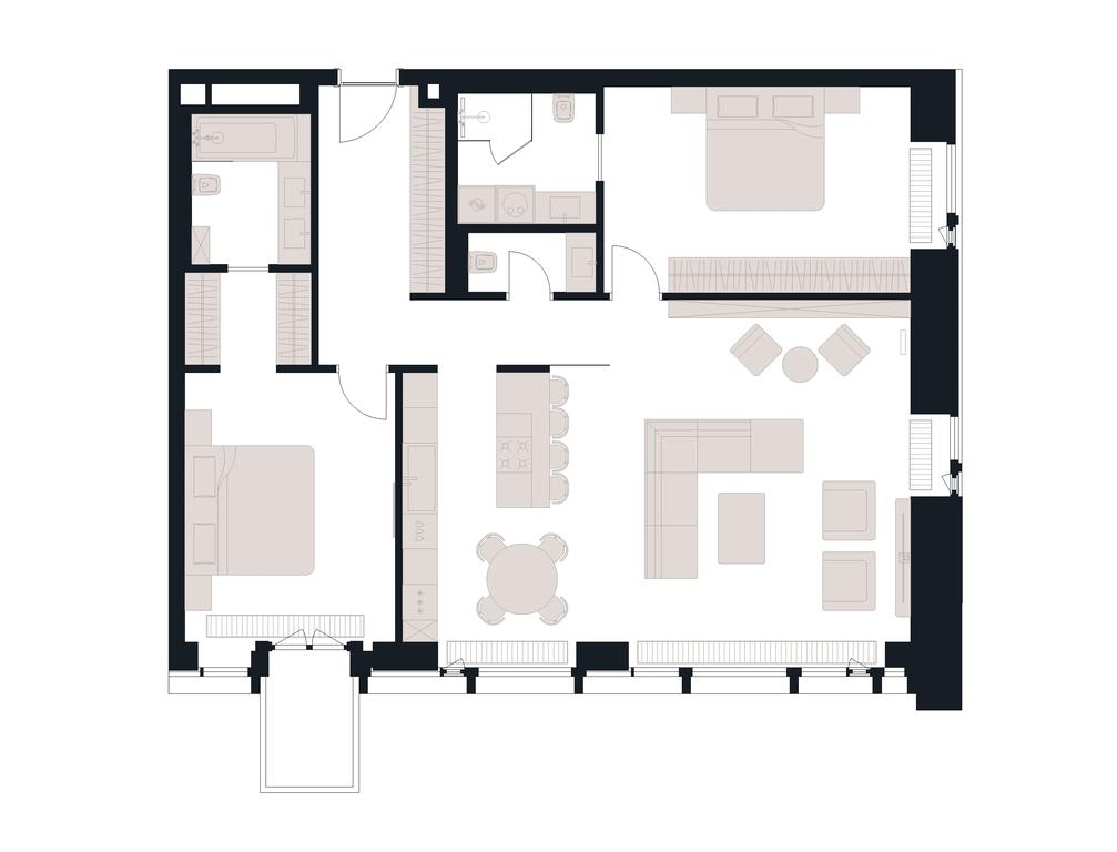 2-BD Apartment Sale, 116.6平方米 at Victory Park Residences, Bratyev Fonchenko Street, вл3, Moscow, Russia #1