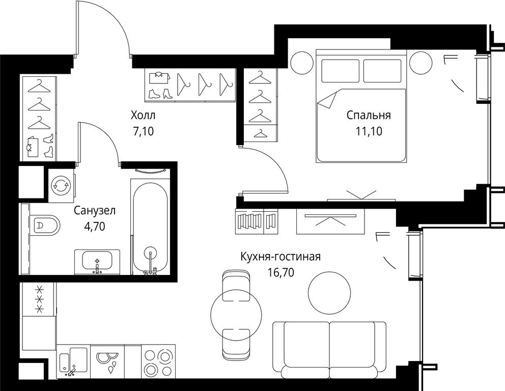 1-BD Apartment Sale, 39.6 sq. m. at VEER, Vereyskaya Street, Moscow, Russia #1