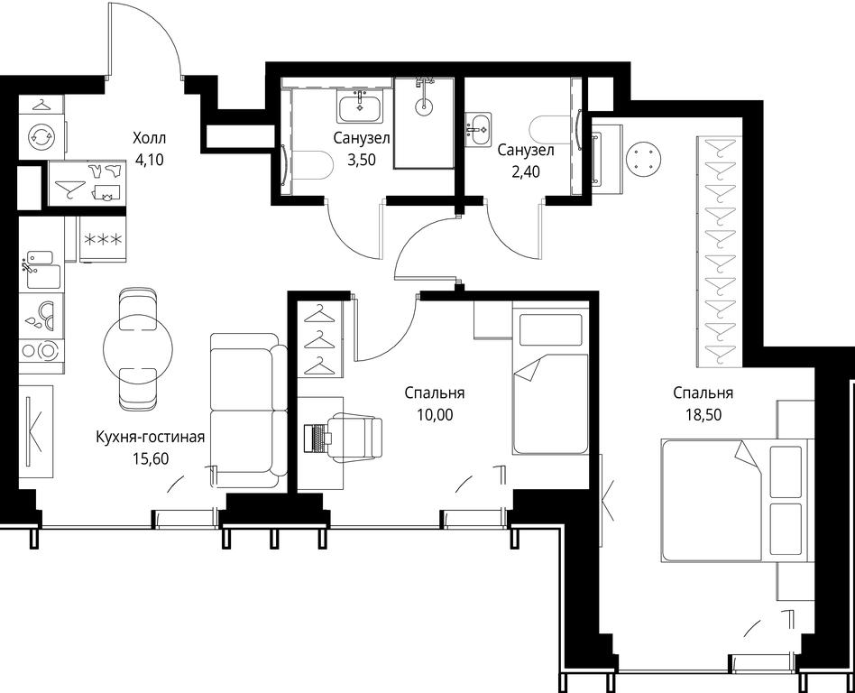 2-BD Apartment Sale, 54.1平方米 at VEER, Vereyskaya Street, Moscow, Russia #1