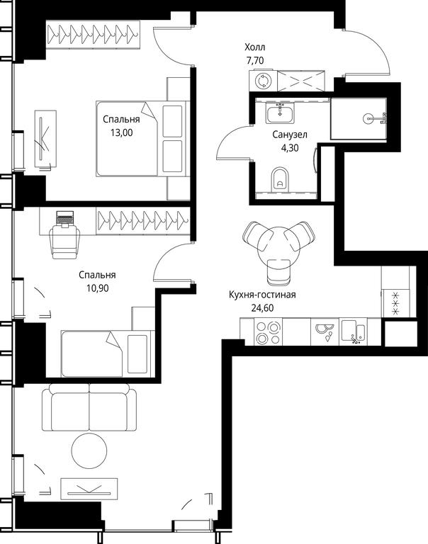 2-BD Apartment Sale, 60.5 sq. m. at VEER, Vereyskaya Street, Moscow, Russia #1 2-BD Apartment Sale, 60.5 sq. m. at VEER, Vereyskaya Street, Moscow, Russia #1