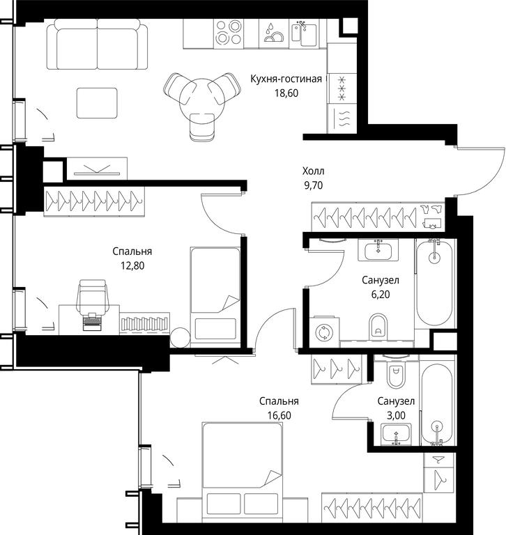 2-BD Apartment Sale, 66.9 sq. m. at VEER, Vereyskaya Street, Moscow, Russia #1 2-BD Apartment Sale, 66.9 sq. m. at VEER, Vereyskaya Street, Moscow, Russia #1
