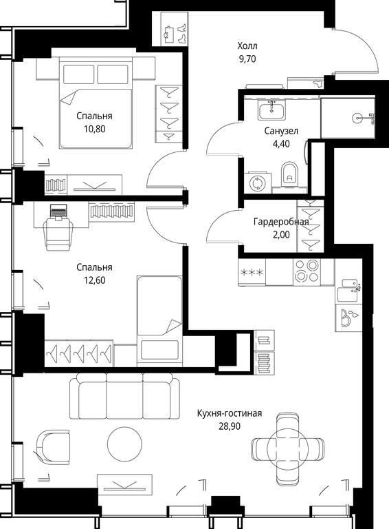 2-BD Apartment Sale, 68.4 sq. m. at VEER, Vereyskaya Street, Moscow, Russia #1 2-BD Apartment Sale, 68.4 sq. m. at VEER, Vereyskaya Street, Moscow, Russia #1
