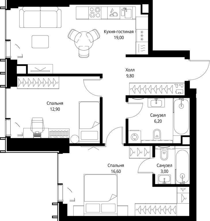 2-BD Apartment Sale, 67.5 sq. m. at VEER, Vereyskaya Street, Moscow, Russia #1