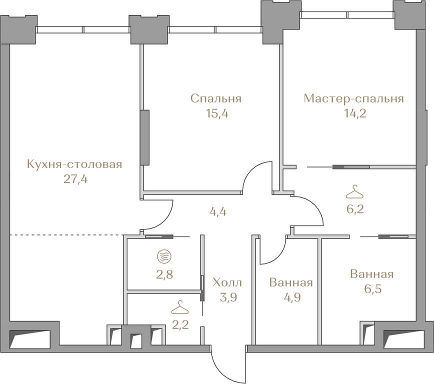 2-BD Apartment Sale, 87.9平方米 at Luzhniki Collection, Luzhnetskaya Embankment, 2/4с17, Moscow, Russia #1
