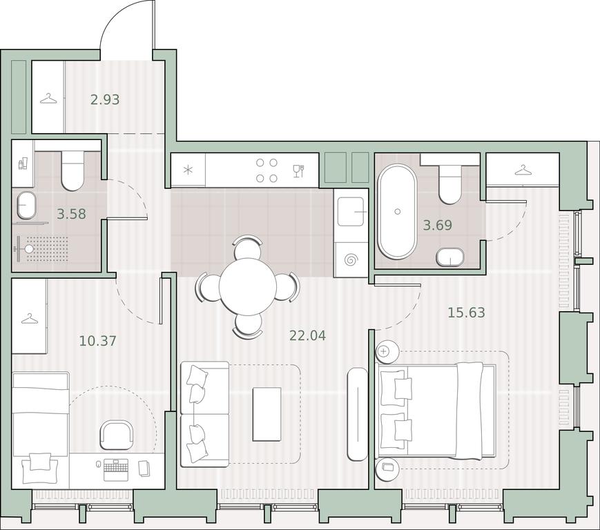 2-BD Apartment Sale, 58.24 sq. m. at Sreda na Kutuzovskom, Ivana Franko Street, Moscow, Russia #2 2-BD Apartment Sale, 58.24 sq. m. at Sreda na Kutuzovskom, Ivana Franko Street, Moscow, Russia #2