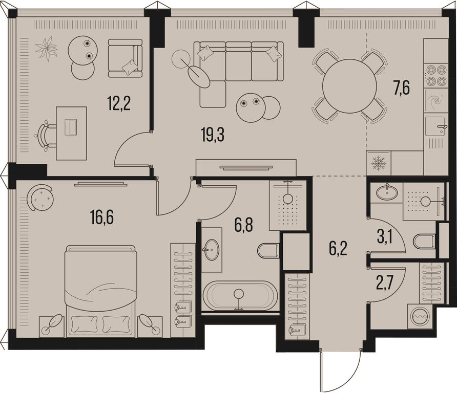 2-BD Apartment Sale, 74.5 sq. m. at High Life, Letnikovskaya Street, 11/10с1, Moscow, Russia #1