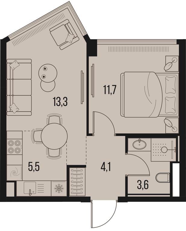 1-BD Apartment Sale, 38.2平方米 at High Life, Letnikovskaya Street, 11/10с1, Moscow, Russia #1