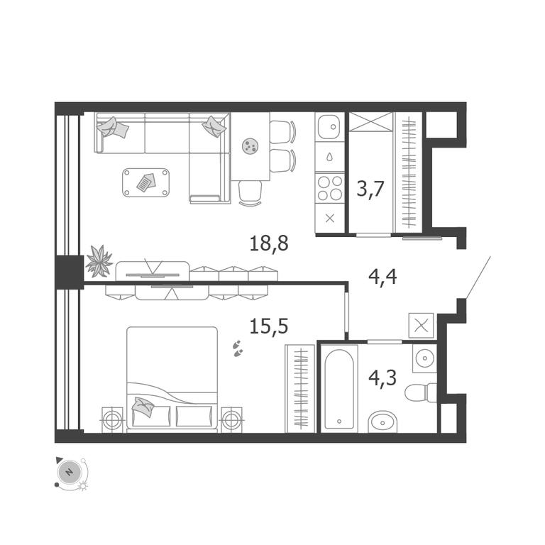 1-BD Apartment Sale, 46.7 sq. m. at Shagal, Автозаводская улица, 23, Москва, Россия #1 1-BD Apartment Sale, 46.7 sq. m. at Shagal, Автозаводская улица, 23, Москва, Россия #1